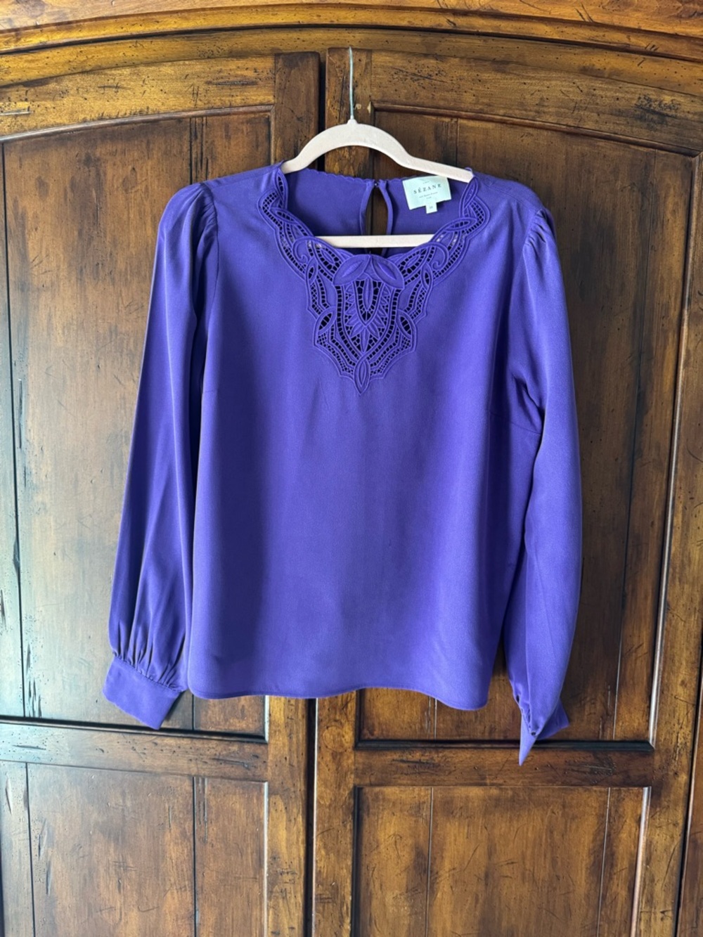 Sézane Carlotta Blouse Violet Foncé Silk Embroidered - Picture 4 of 7
